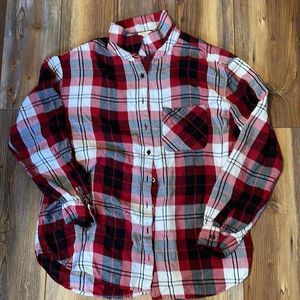 Garage Womans Long Sleeve Checkered Flannel Button-Up Shirt Size Large